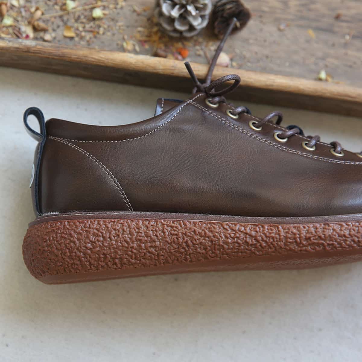 Round head lace-up thick-soled big head shoes, new early autumn versatile leather shoes, single shoes for women