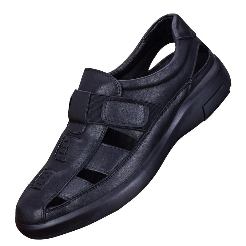 Men's sandals summer leather men's shoes breathable casual soft sole hollow leather shoes dad cowhide sandals