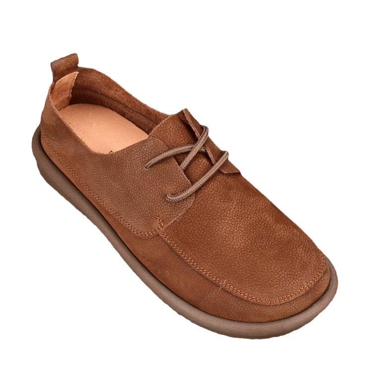 Summer leather single-layer cowhide men's leather shoes breathable fashion wide feet round head casual platform single shoes