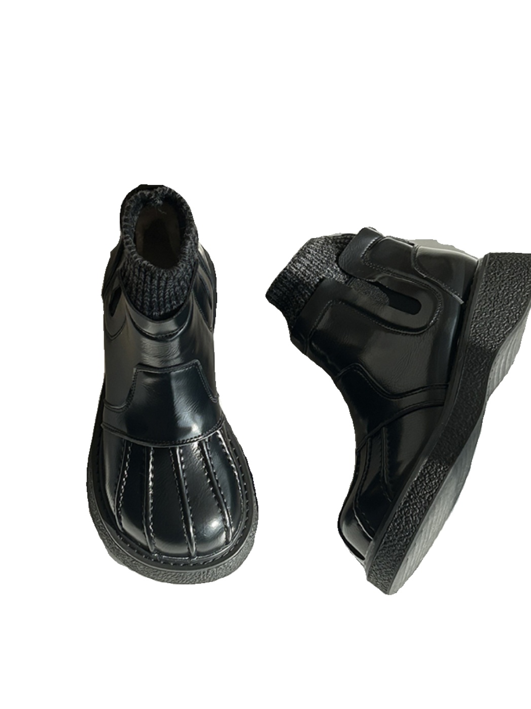 Wool mouth round head thick sole big head shoes winter velvet medium heel small leather shoes short boots