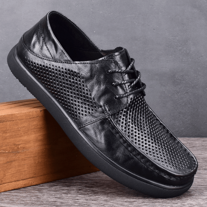 Summer hollow leather shoes men's casual leather sandals breathable Doudou shoes soft sole one pedal first layer cowhide men's shoes