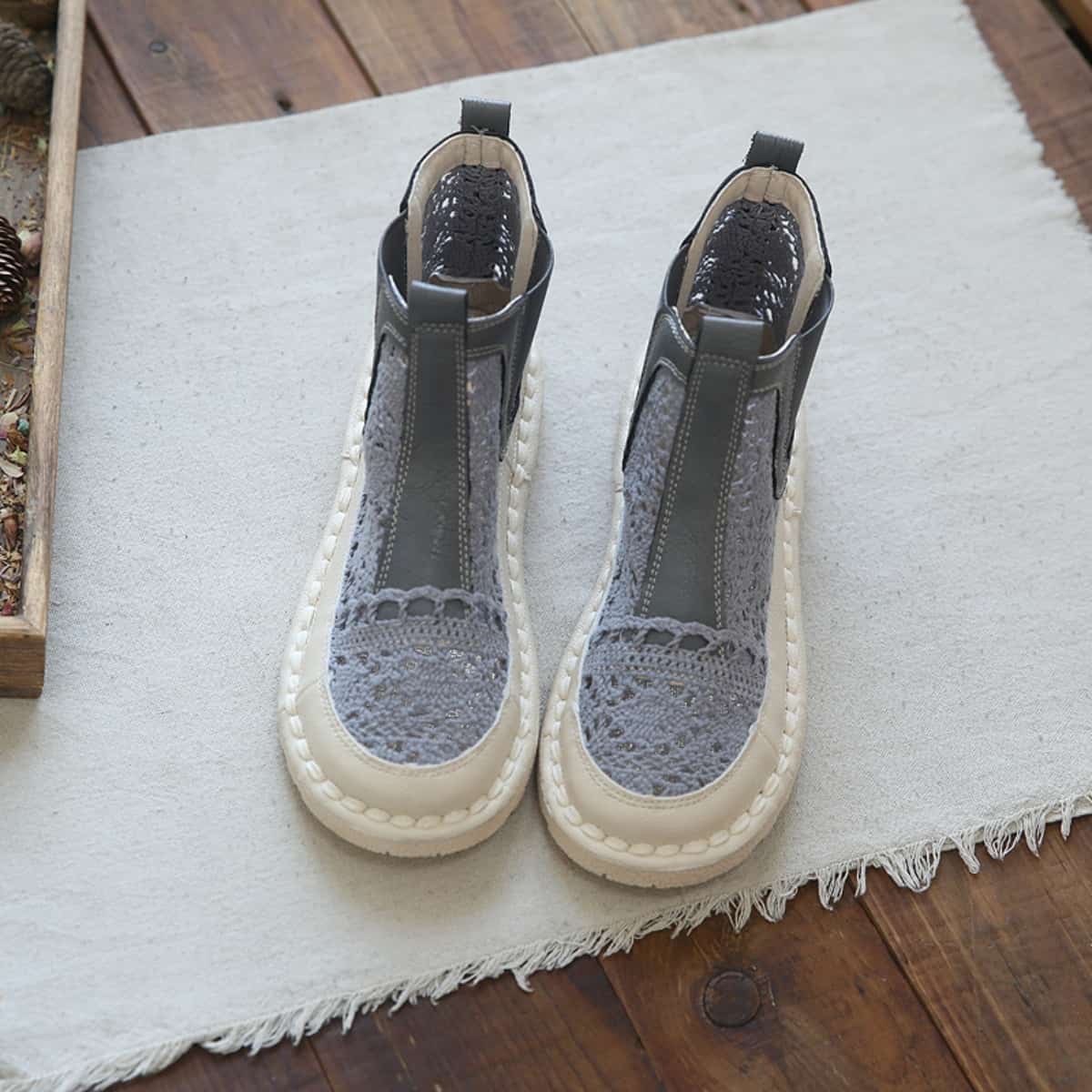 Hollow round head flat bottom cool boots summer handmade comfortable thin short net boots children