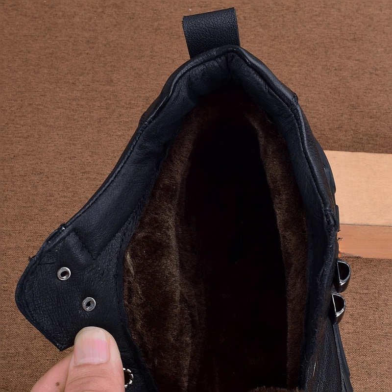 Genuine leather velvet warm high-top casual leather shoes men's full cowhide thick-soled non-slip outdoor shoes