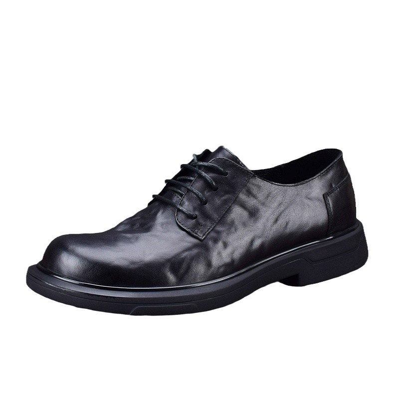 Leather Fashion Breathable Shock Absorption Thick-soled Round Head Casual Leather Shoes Soft Leather Versatile Men's Business Shoes