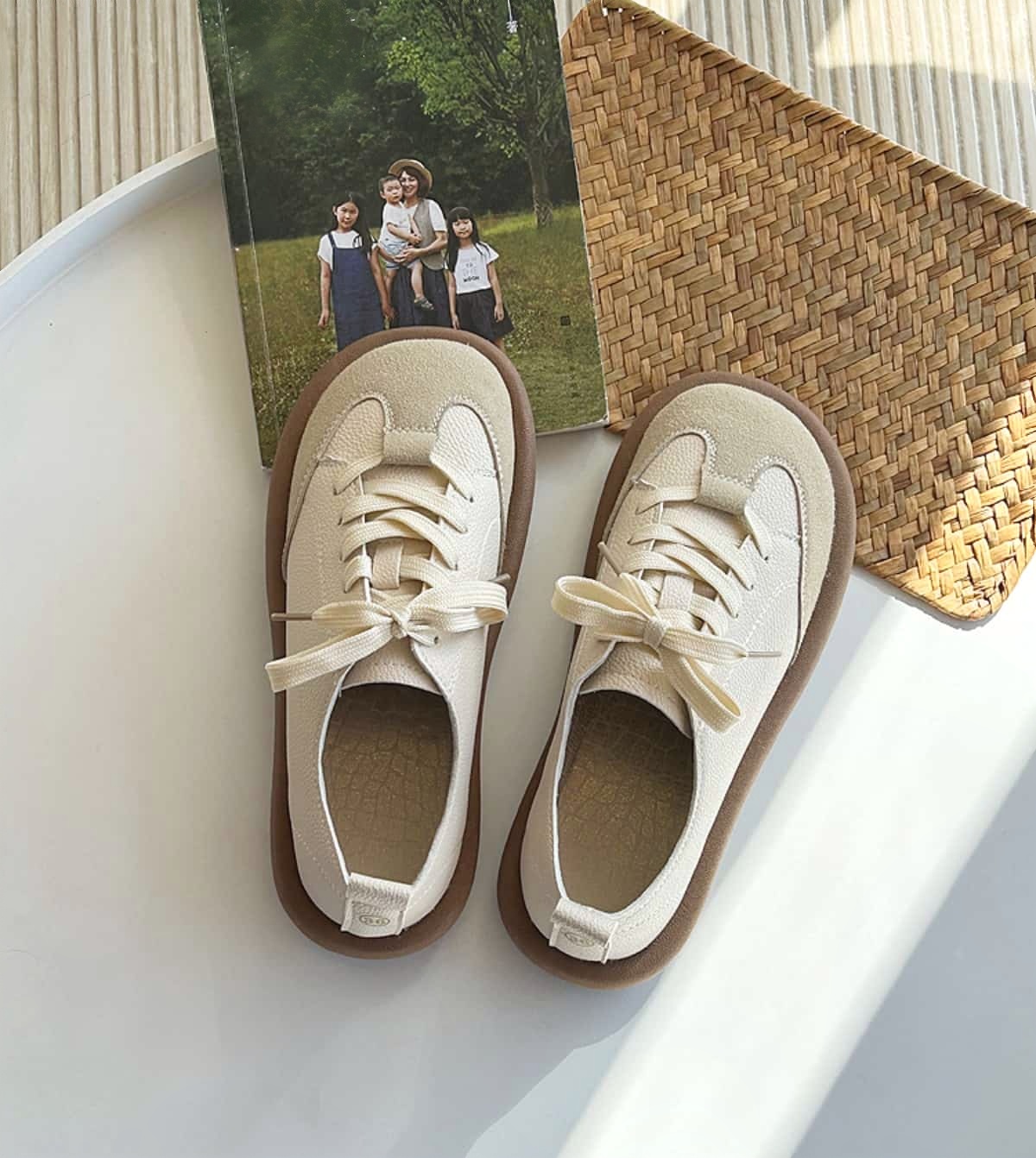 Round head lace-up flat shoes student soft-soled sports shoes Dexun shoes