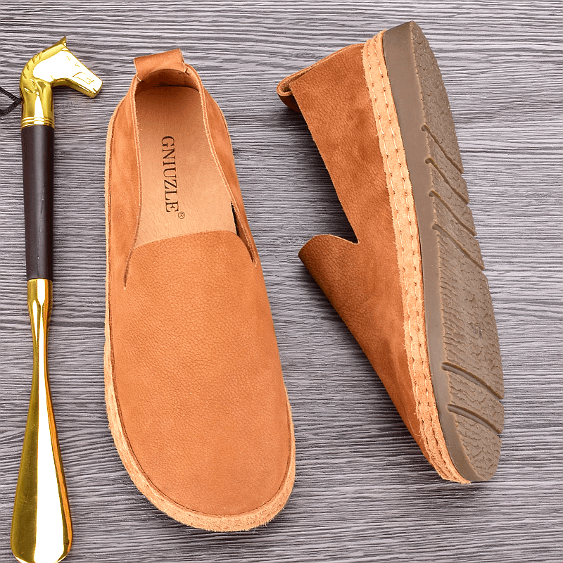 Leather Doudou shoes men's spring and autumn breathable one-pedal men's shoes first layer cowhide