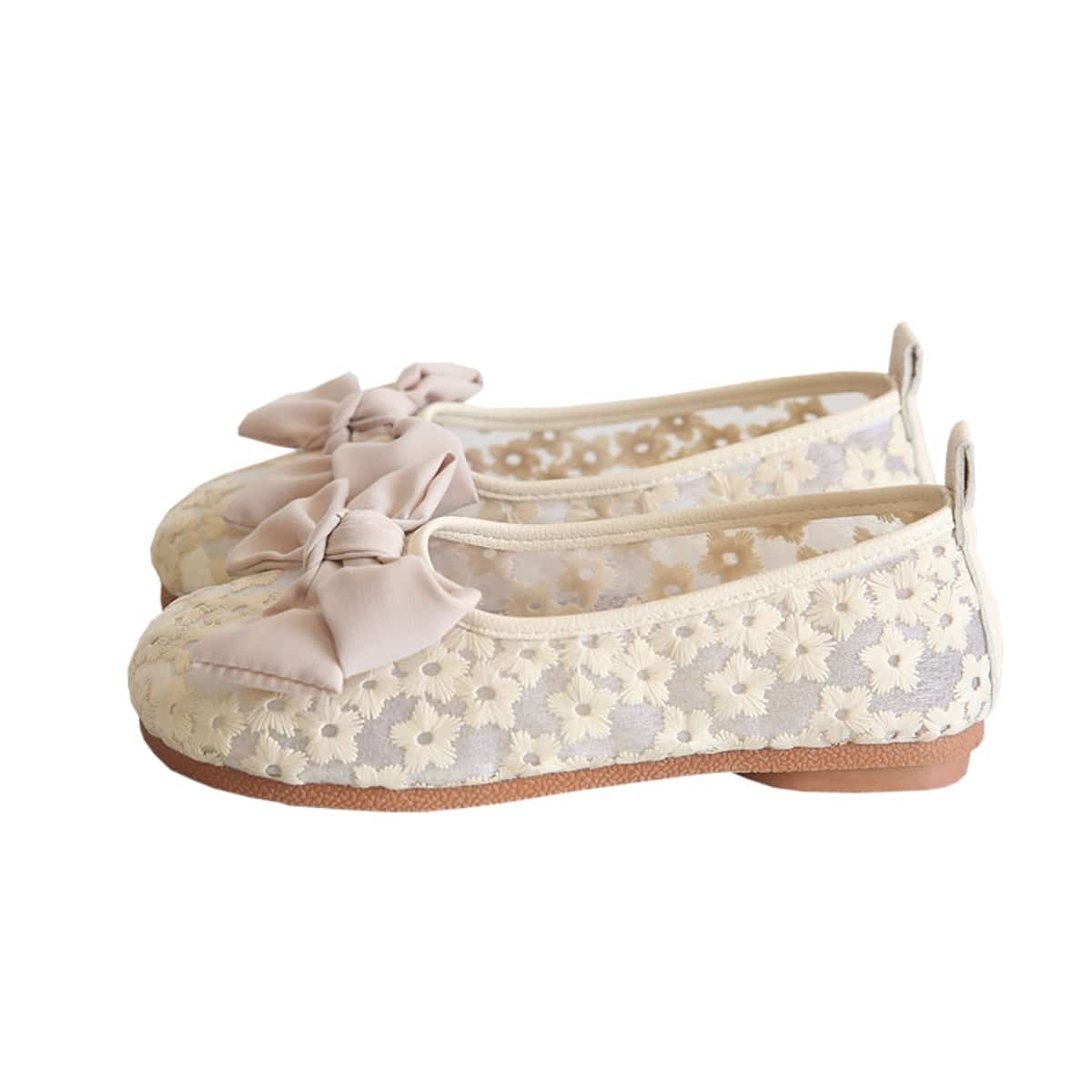 Mesh daisy round head flats summer big bow cotton and linen low heel light mouth single shoes