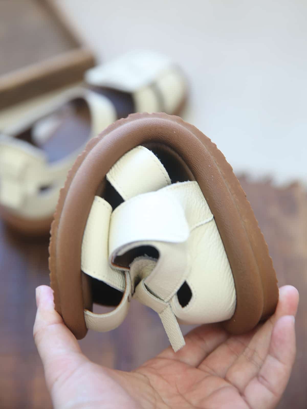 Leather Hollow Baotou Flat Shoes Summer Velcro Breathable Soft Sole Roman Sandals