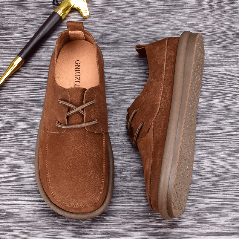 Summer breathable British leather shoes men's leather loose big head shoes soft leather soft sole lace-up versatile men's shoes