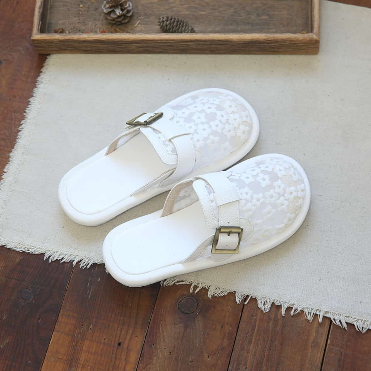 Mesh daisy bag head flat bottom half slippers summer low heel soft bottom breathable sandals