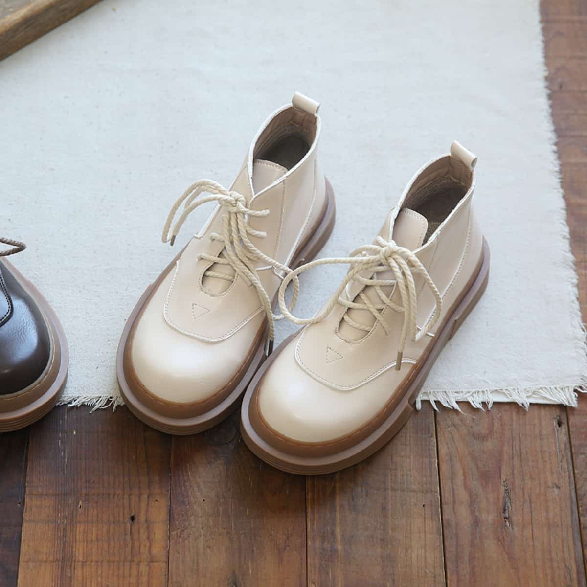 Glossy round head lace-up platform big head shoes short boots Martin boots women