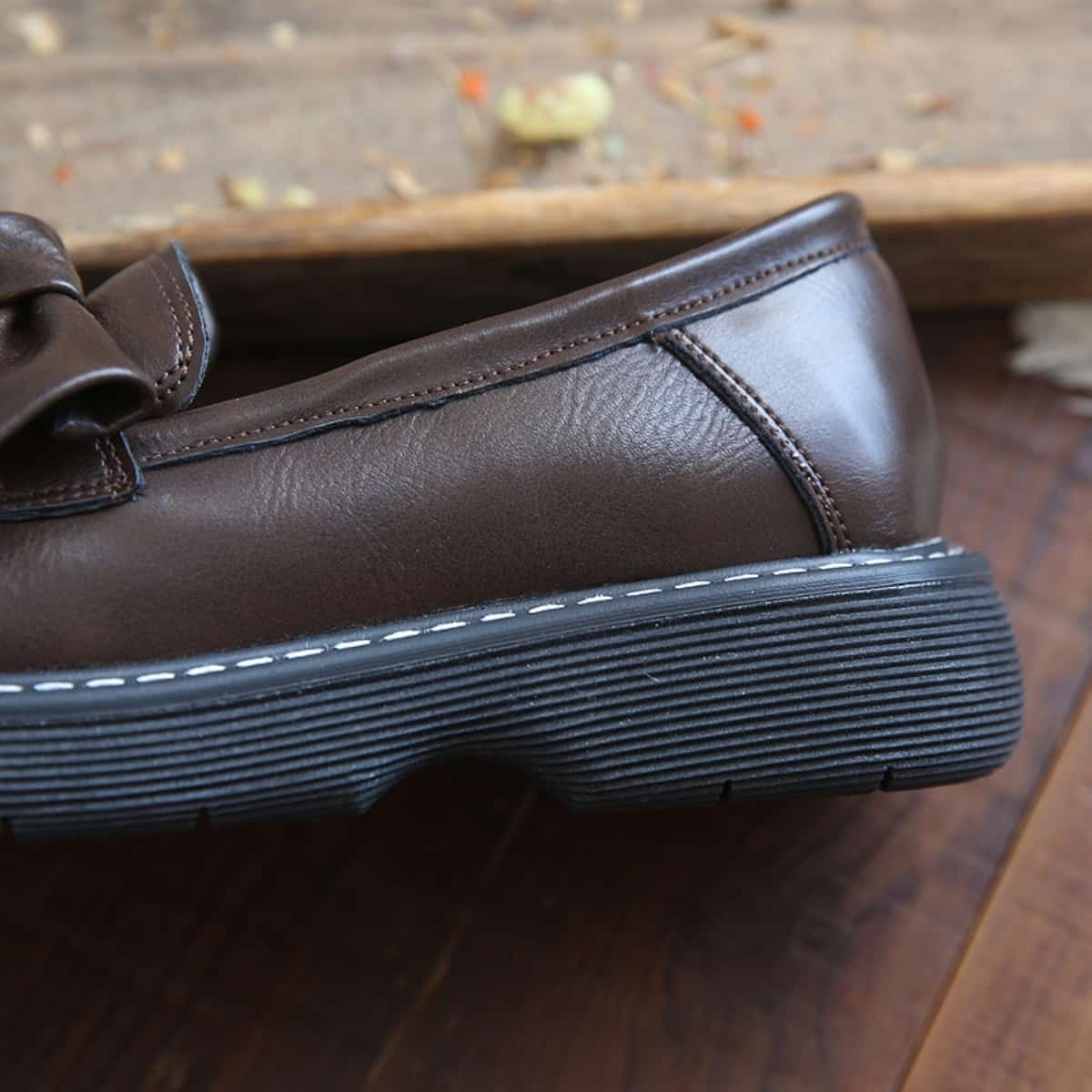 Round head thick sole big head shoes cute bow comfortable small leather shoes single shoes women