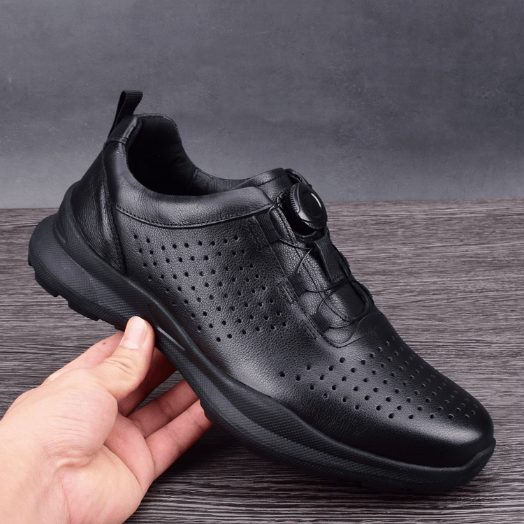 Summer breathable punching sports shoes men's leather first layer cowhide shoes hollow non-slip casual hole shoes