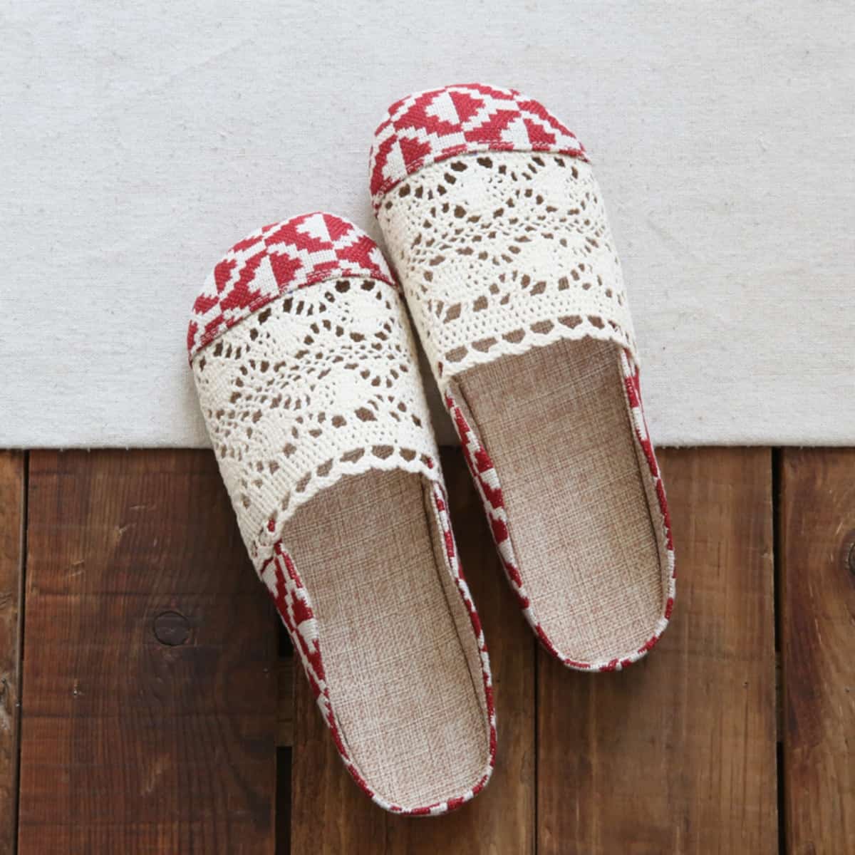 Chic Sen women's hollowed-out baotou flats summer comfortable soft-soled breathable cotton and linen cool slippers women