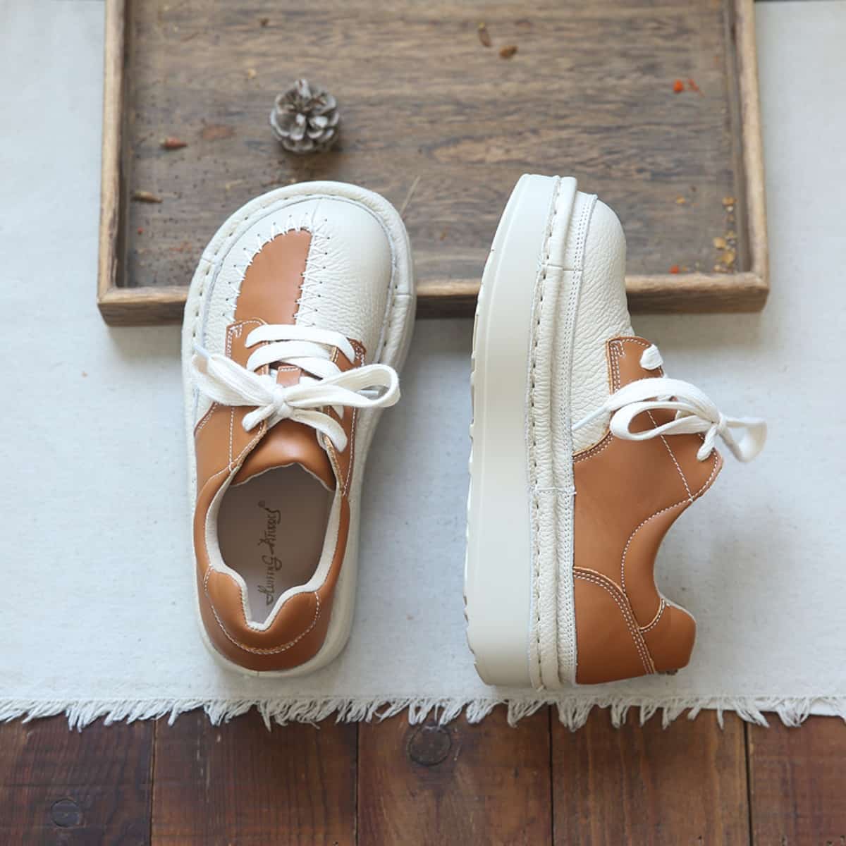 Leather round head lace-up thick-soled big-head shoes autumn and winter muffin soles comfortable single shoes