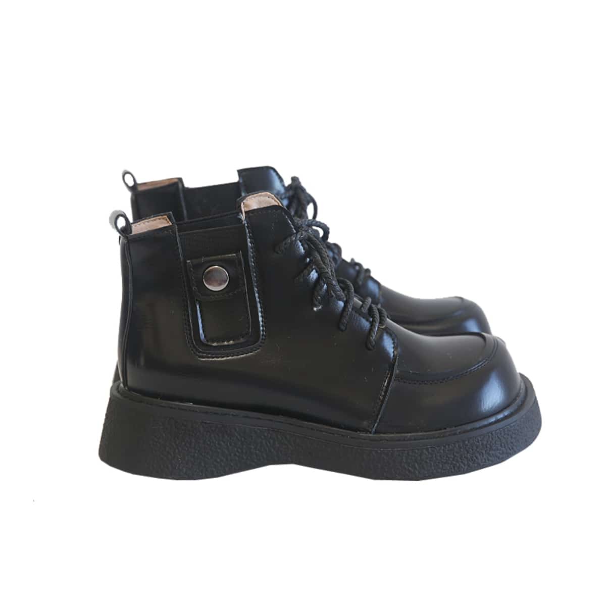 Round head lace-up thick-soled big-head Martin boots women's winter velvet college style black short boots