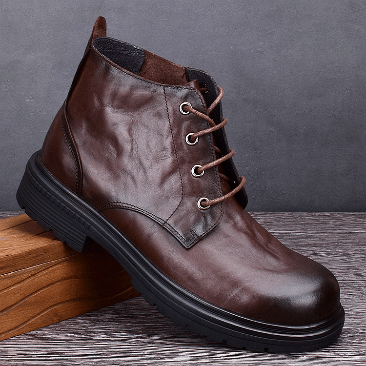 Martin boots men's genuine leather autumn and winter British mid-help tooling boots non-slip outdoor leather shoes loose big-headed leather boots