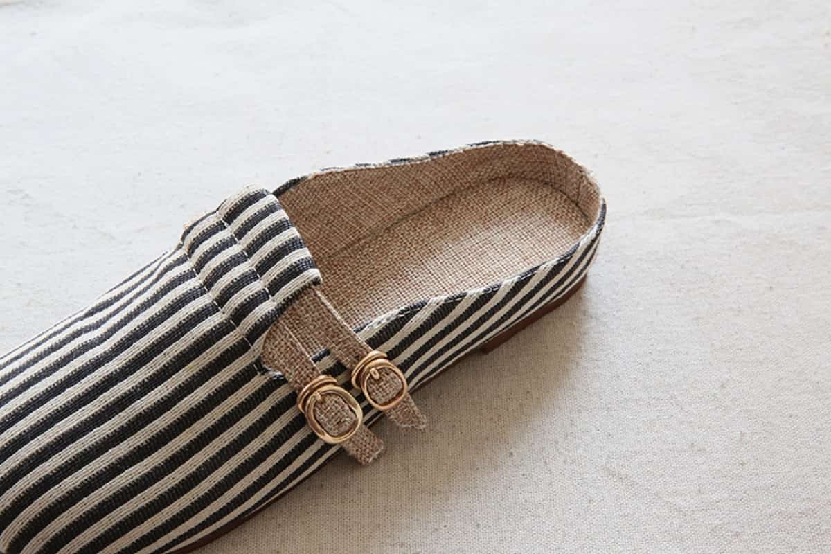 Striped bag head flat bottom half slippers handmade comfortable breathable soft bottom cotton and linen women's sandals