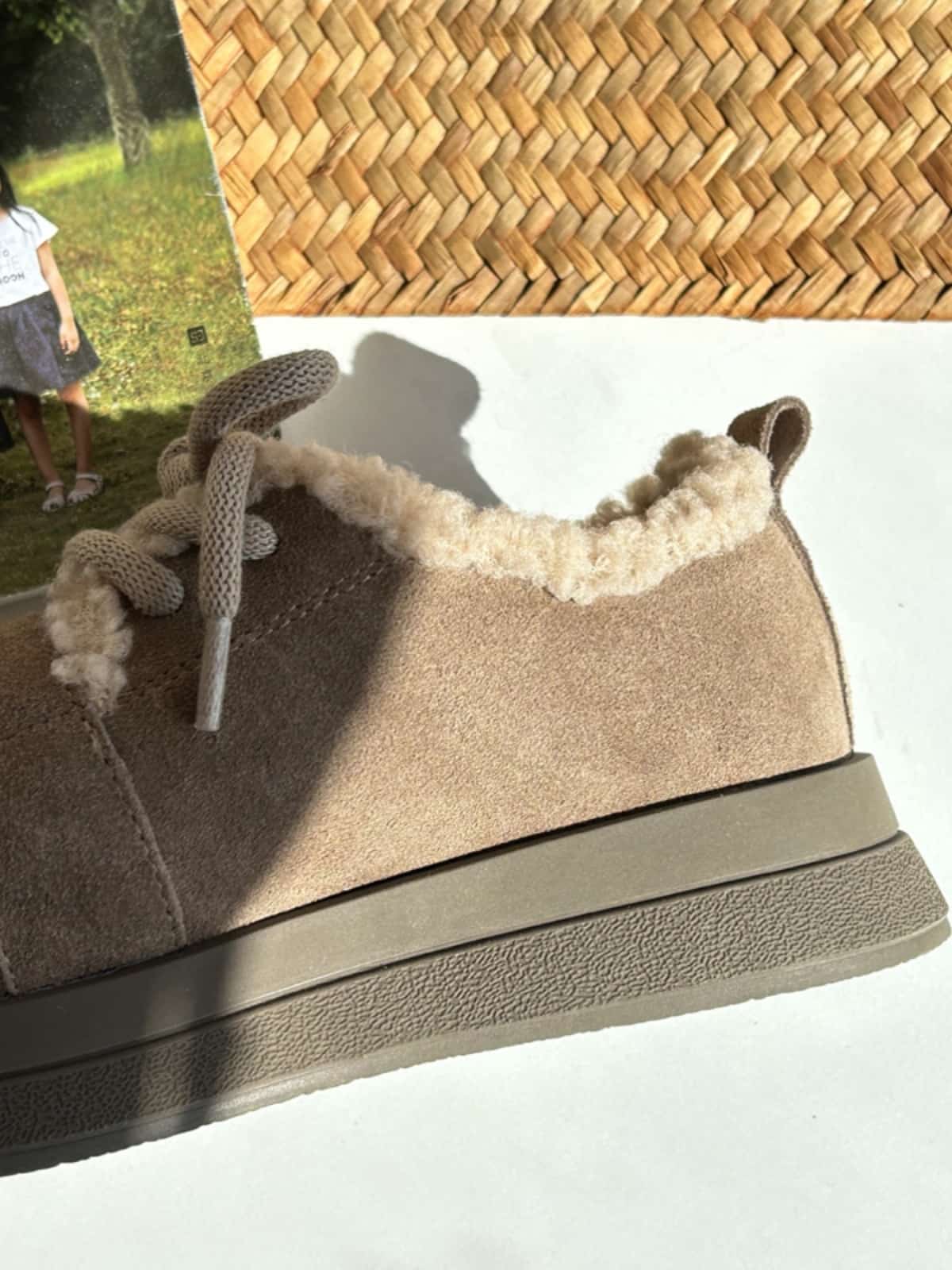 Leather round head thick-soled snow boots winter imitation lamb wool cute thermal shoes