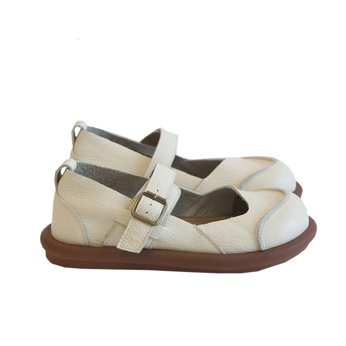 Leather hollow bag head shallow mouth flat shoes, summer wear soft sole with sandals