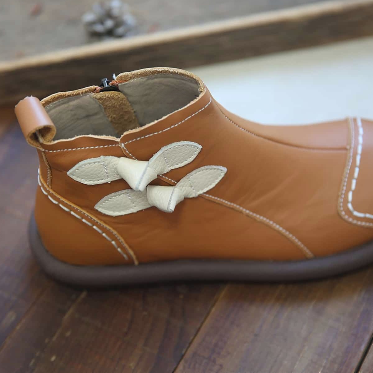 Leather round head flat bottom short boots autumn new side zipper comfortable low heel women's boots