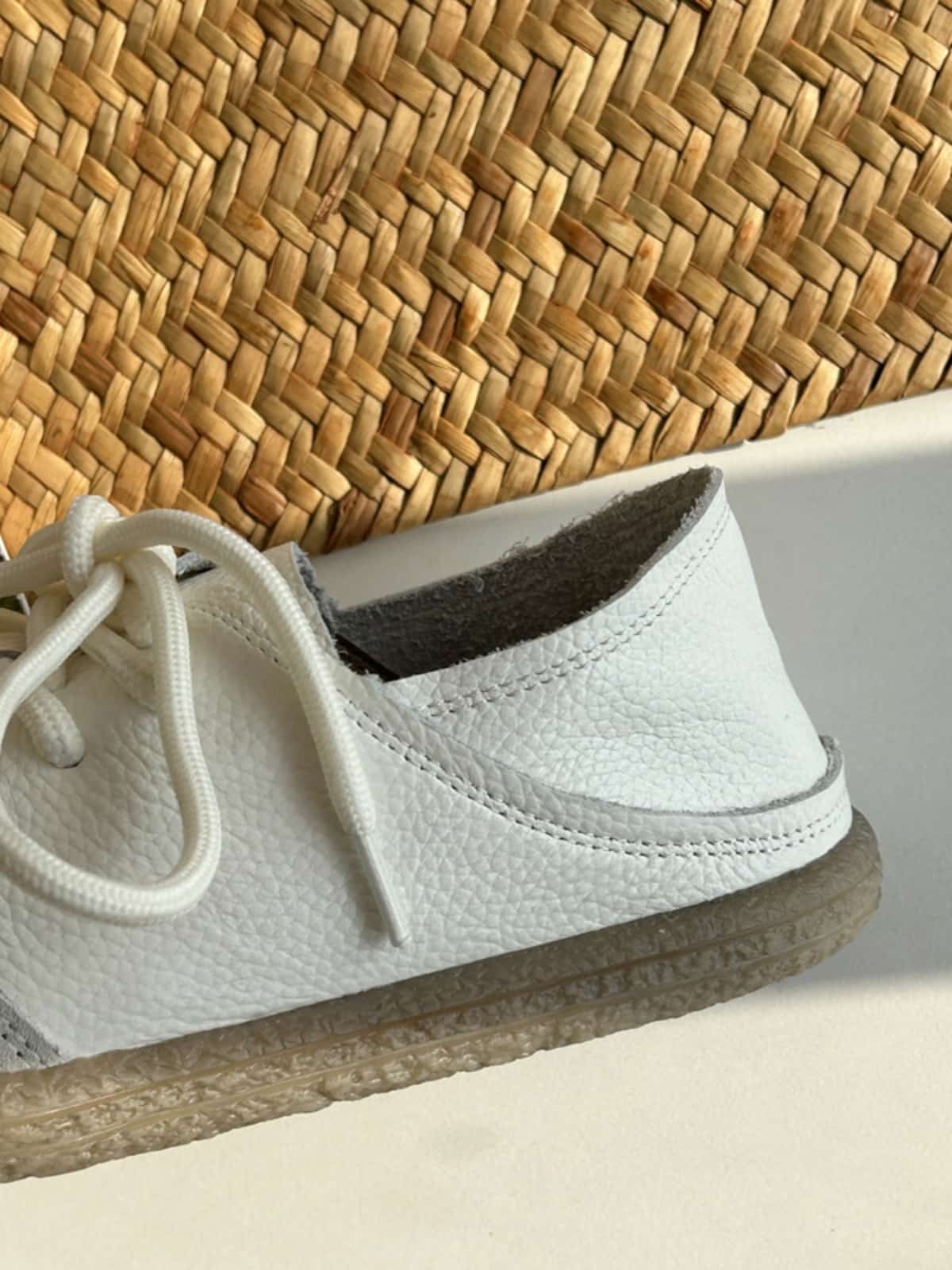 Leather round head lace-up German training shoes spring comfortable soft-soled white shoes single shoes