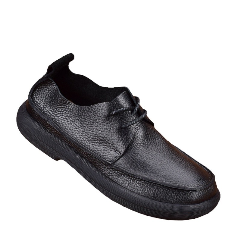 Men's shoes genuine leather first layer cowhide breathable wide feet big head shoes soft sole leather shoes men's lace-up large size single shoes