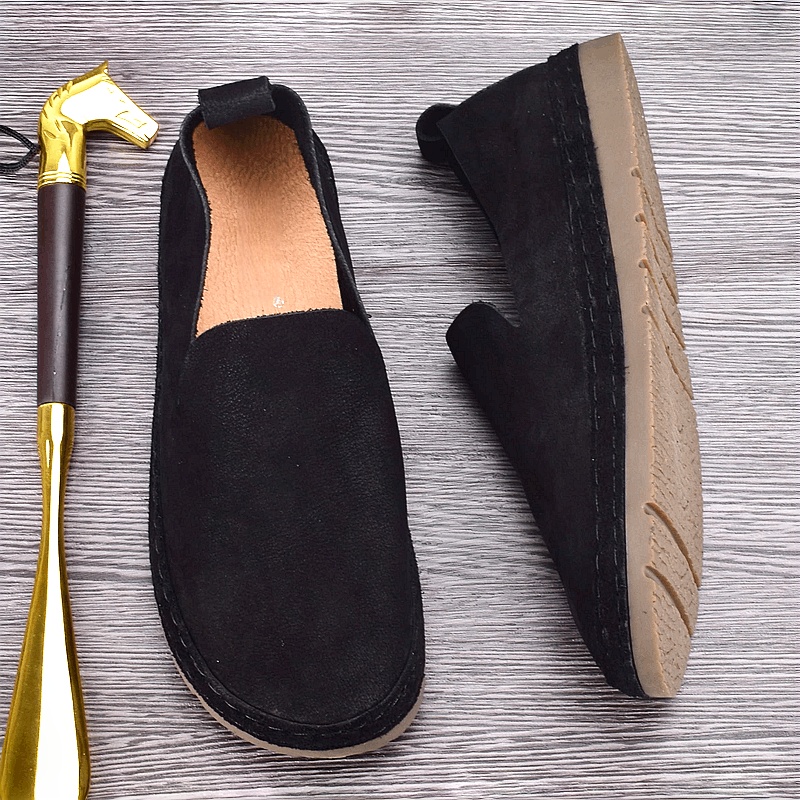 Leather Doudou shoes men's spring and autumn breathable one-pedal men's shoes first layer cowhide