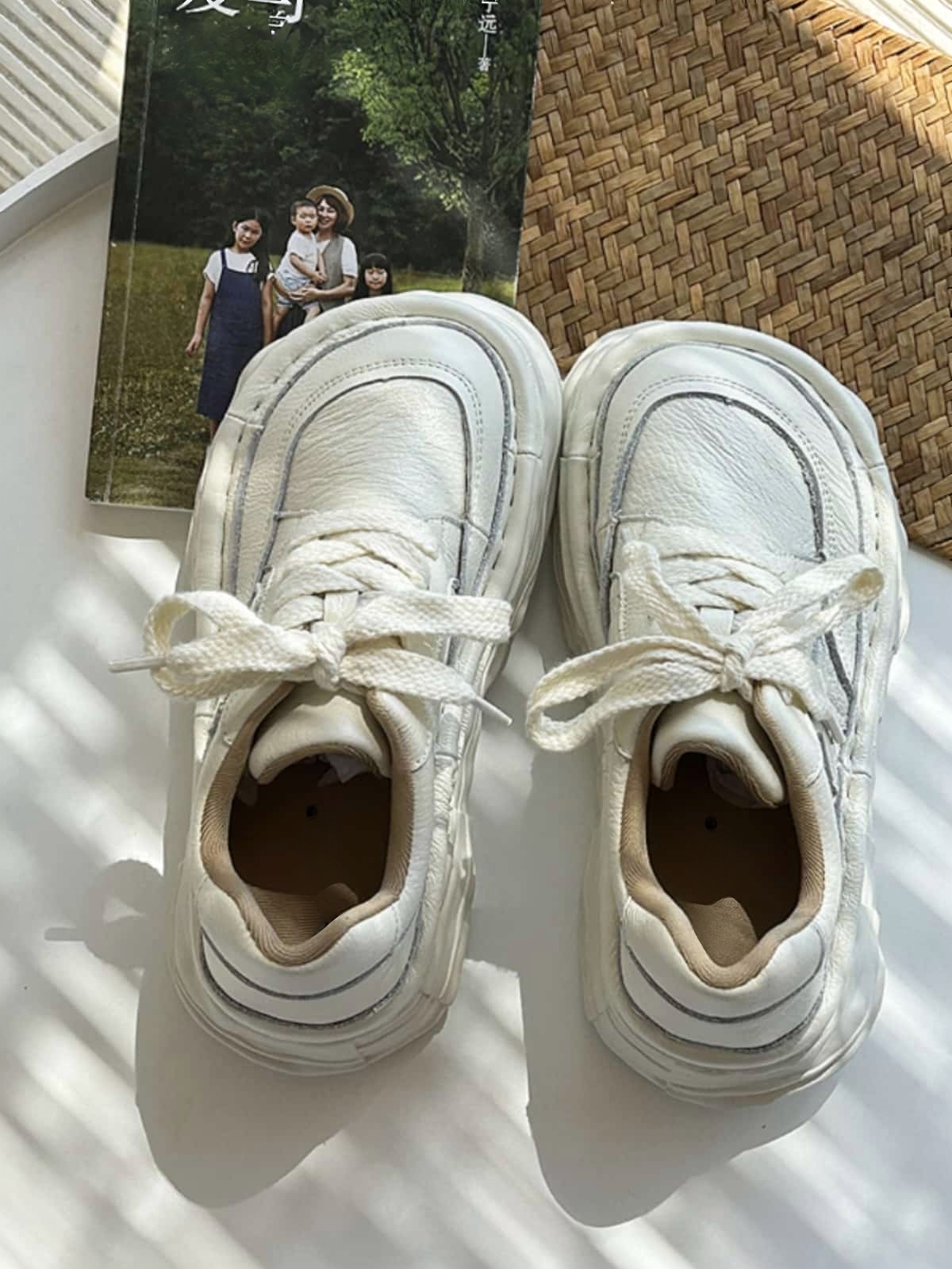 Round head lace-up leather platform big head shoes autumn new fashion heightening shoes women