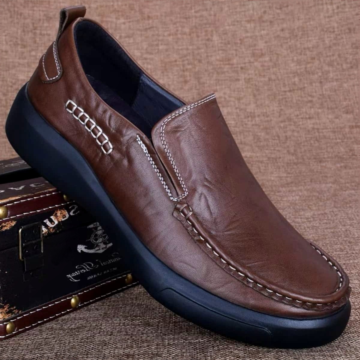One-pedal handmade leather versatile men's business casual leather shoes breathable and wear-resistant thick-soled large-size shoes