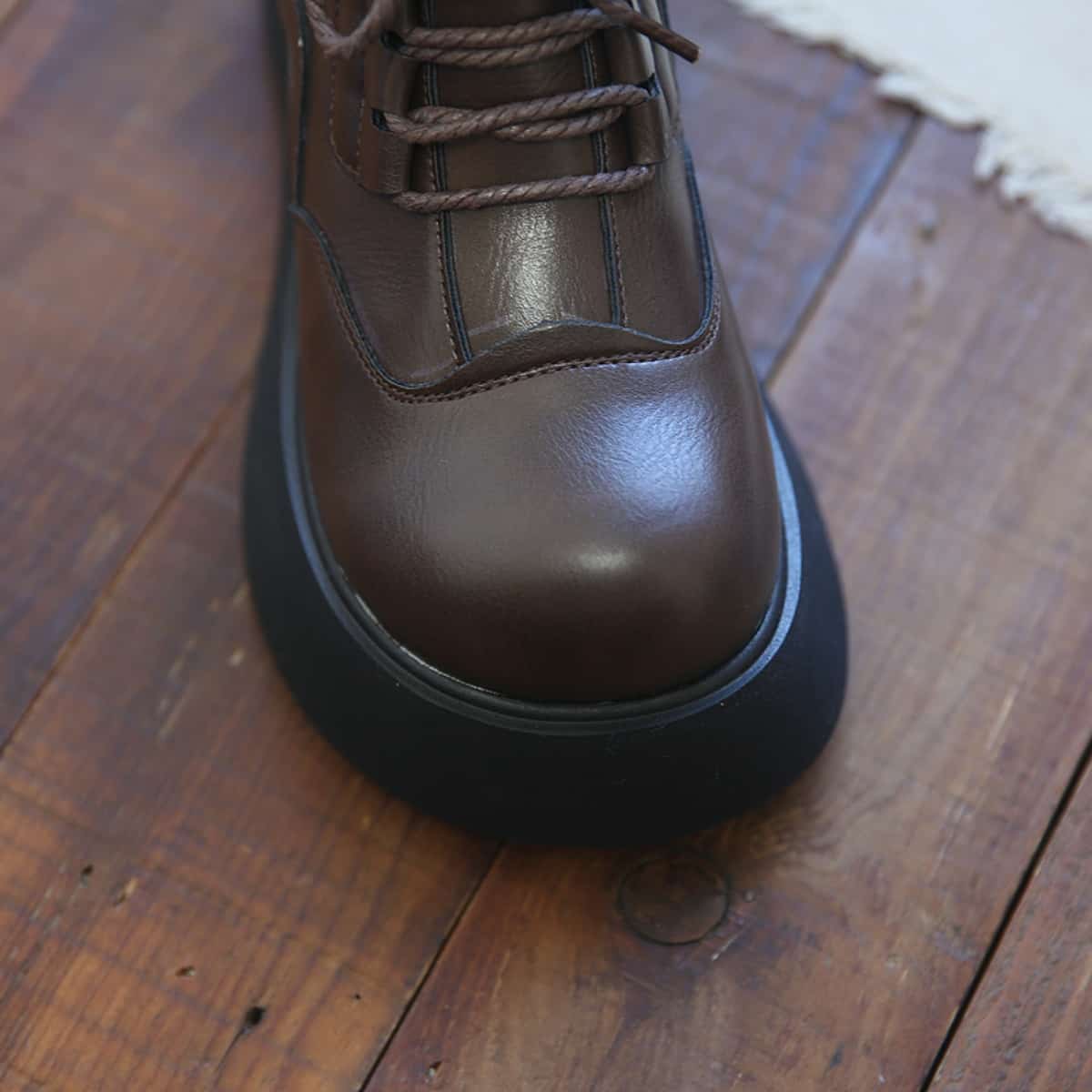 Round head lace-up thick-soled big-head shoes Winter college wind wool mouth fleece short boots