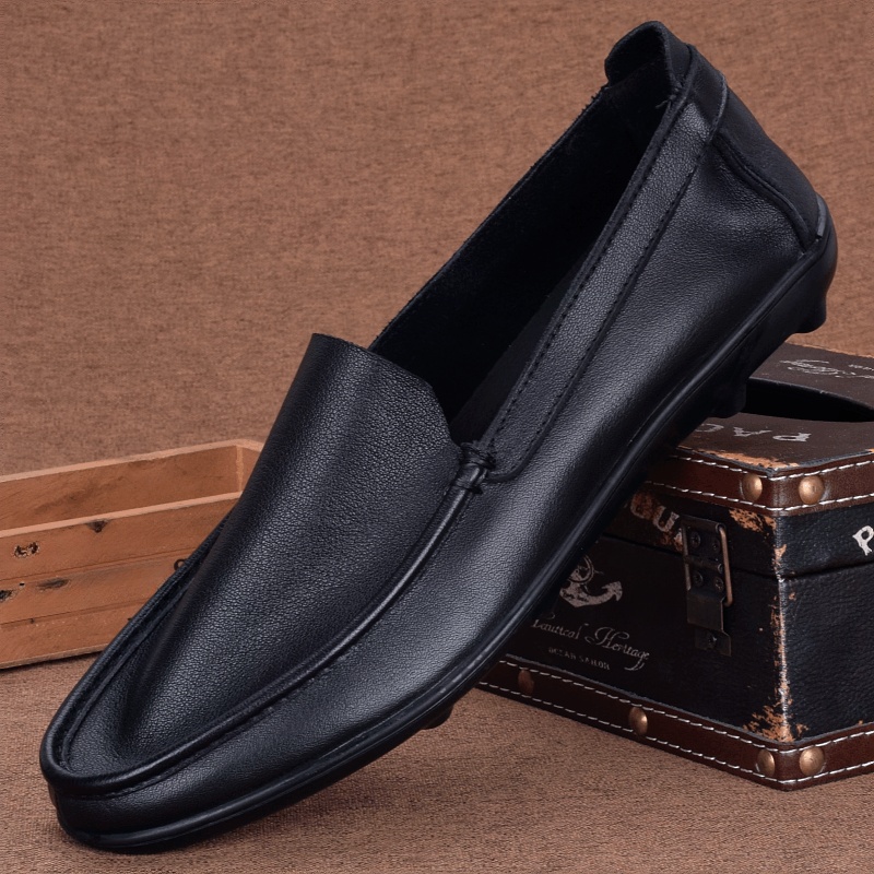 Summer breathable men's Doudou shoes trendy soft leather driving shoes youth soft sole single layer casual leather shoes genuine leather