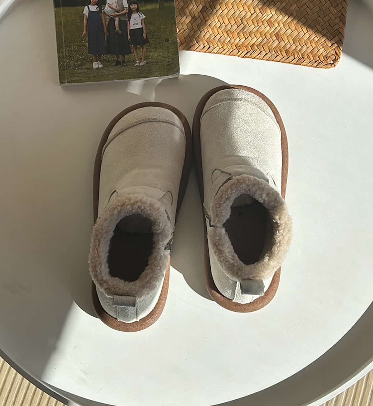 Imitation lamb wool round head flat-bottomed short boots winter velvet soft-soled belt buckle snow boots