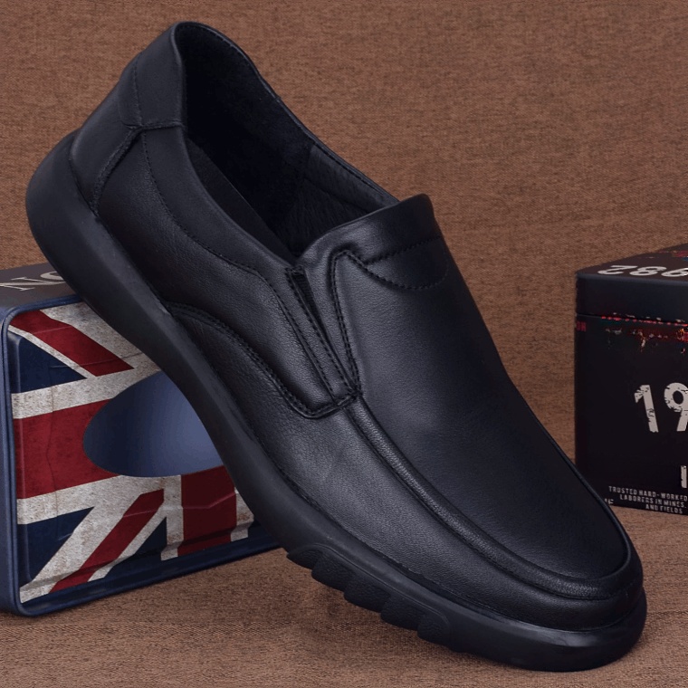 Business leather men's shoes spring and autumn first layer cowhide breathable soft sole non-slip dad shoes men's casual leather shoes soft surfac