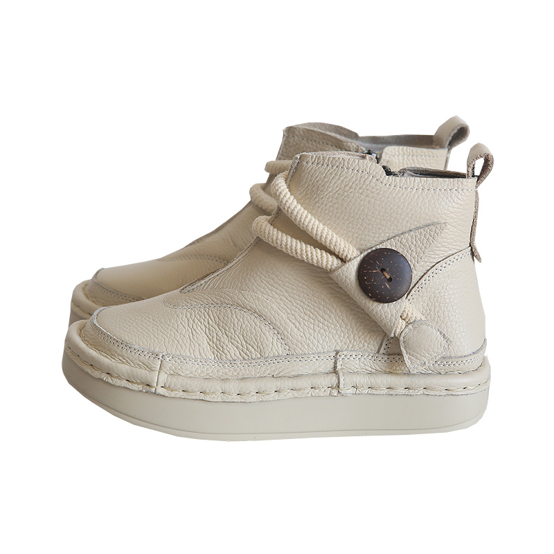 Leather Round Head Platform Big Head Shoes Button Short Boots Martin Boots Children