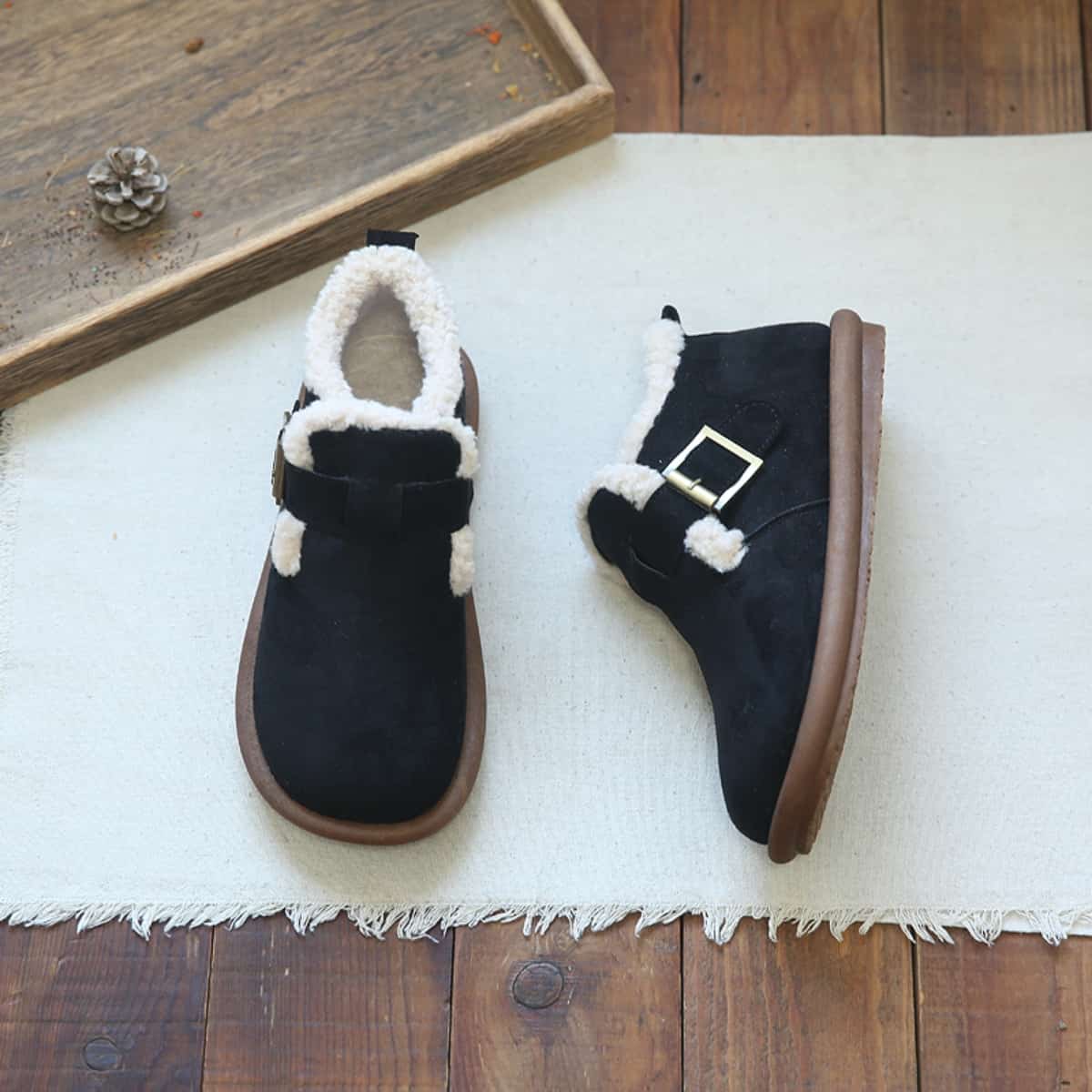 Round head flat bottom short boots winter new imitation lamb wool comfortable snow boots