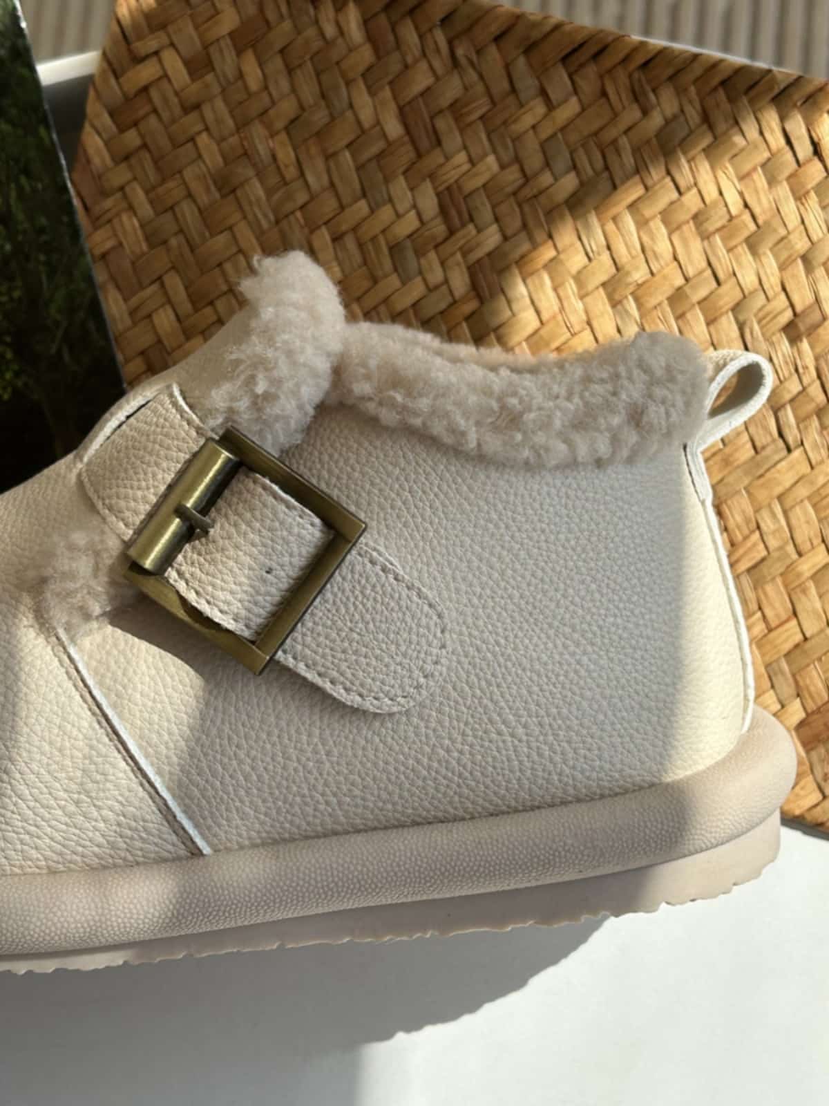 Round head flat boots winter imitation lamb wool beige cute warm snow boots