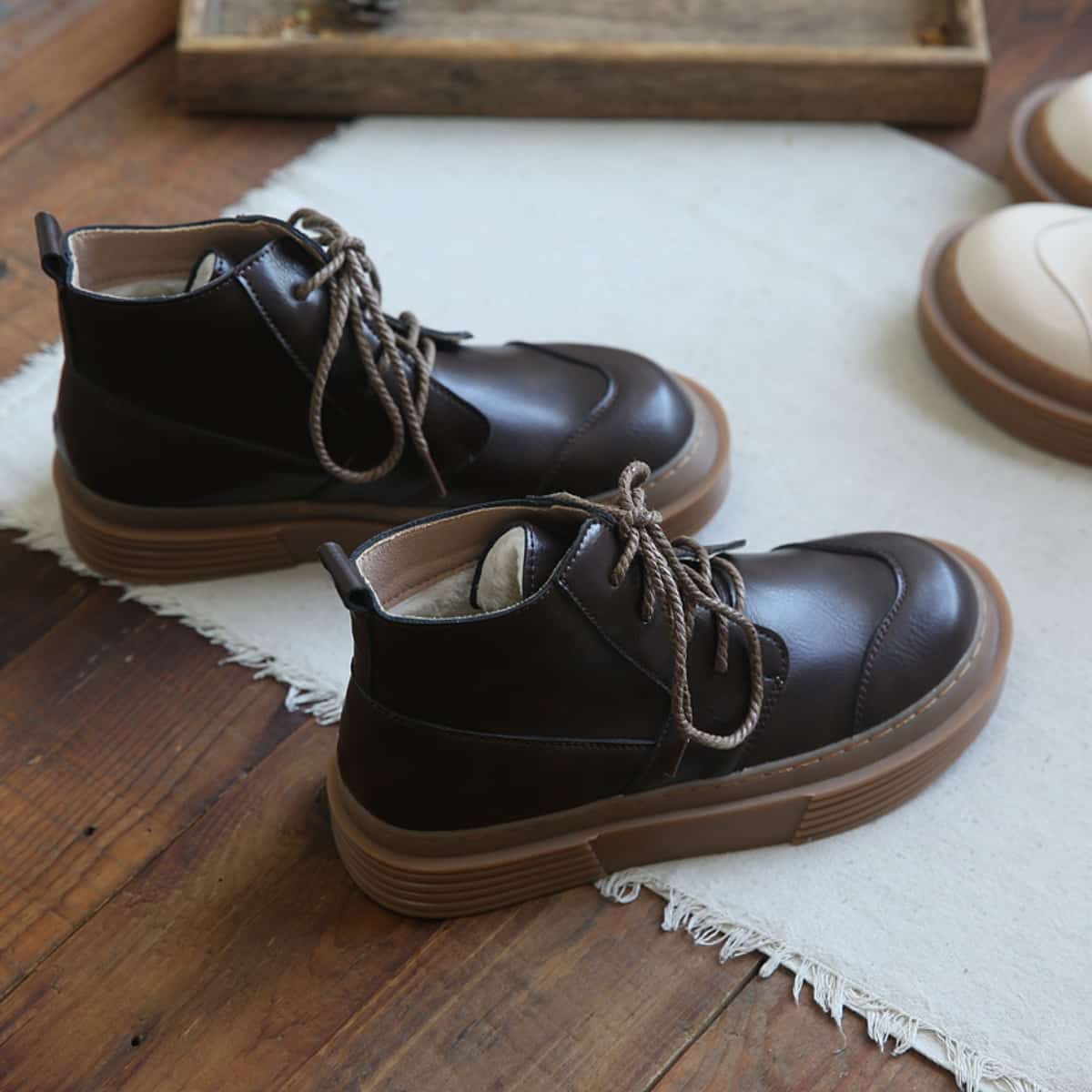 Glossy round head lace-up platform big head shoes new short boots Martin boots women