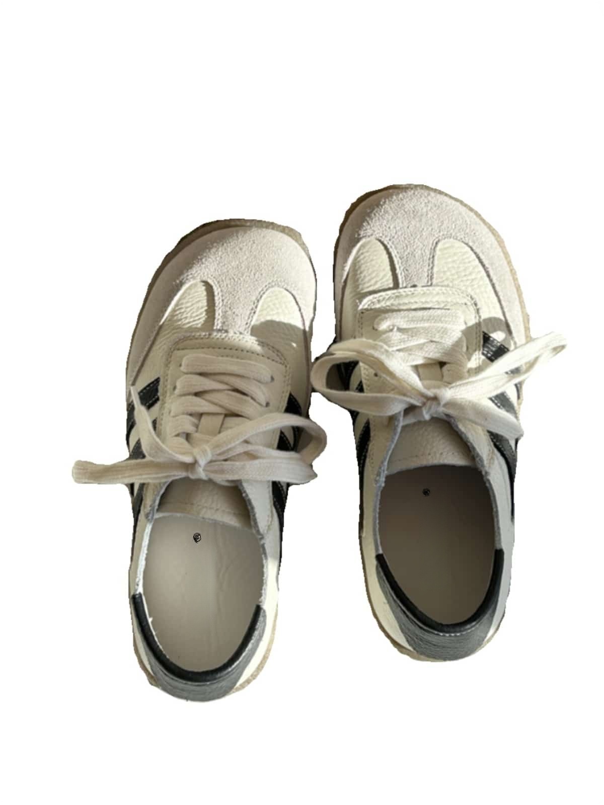 Leather round head lace-up shoes soft sole versatile German training shoes little white shoes
