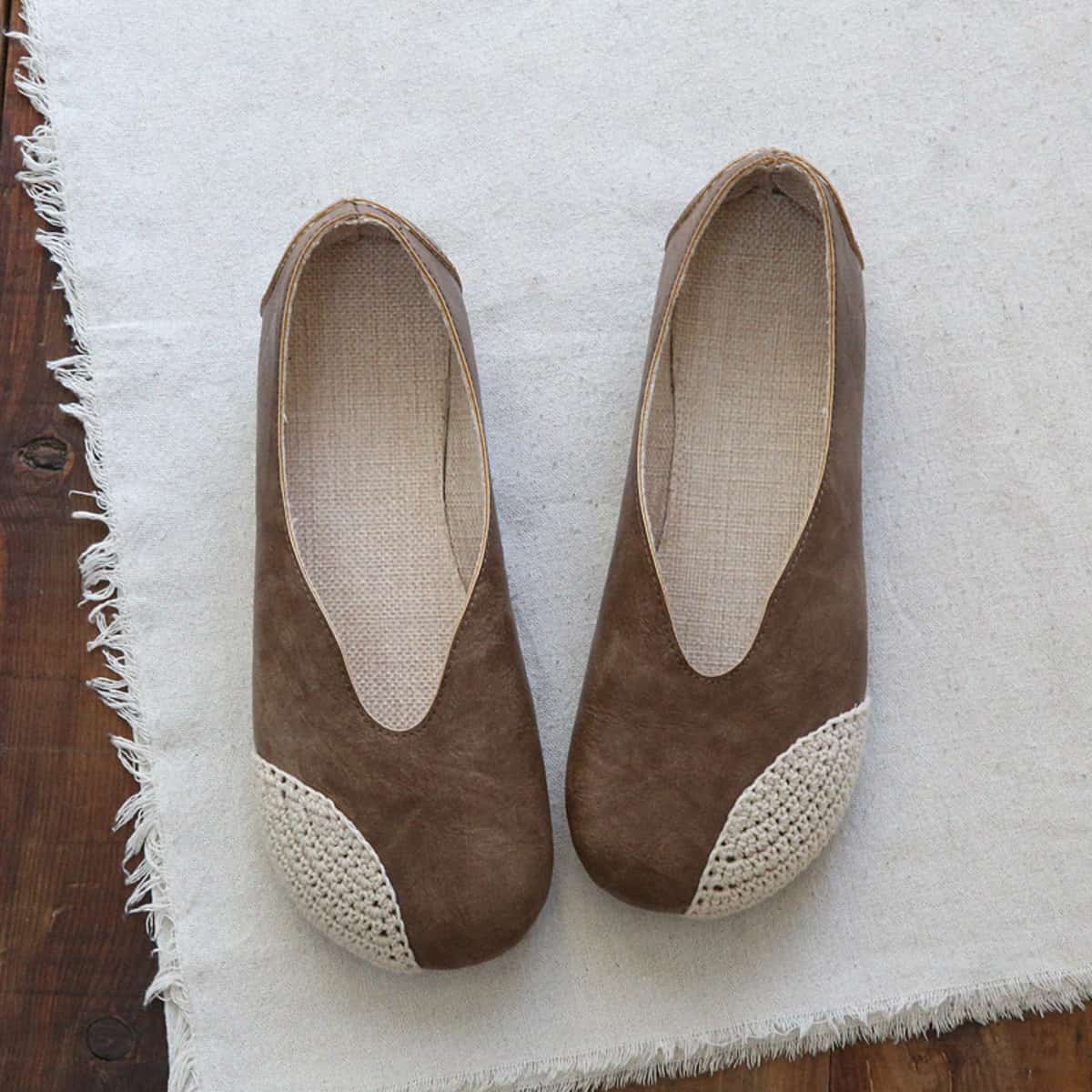 Woven round head flat shoes summer cotton and linen comfortable soft sole one stretch foot shoes