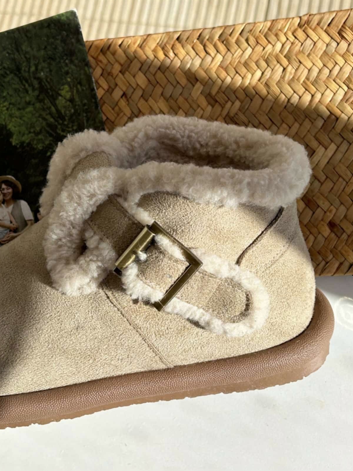 Imitation lamb wool round head flat-bottomed short boots winter belt buckle simple warm snow boots