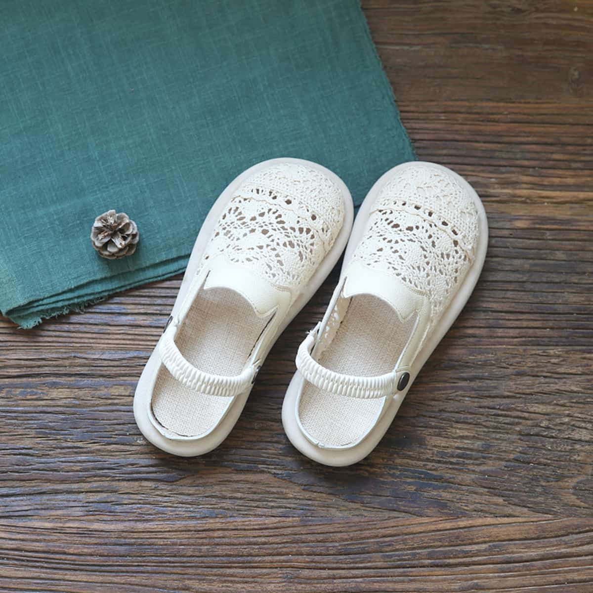 Hollow bag head flat bottom half slippers summer cotton and linen breathable soft bottom fisherman net shoes cool slippers