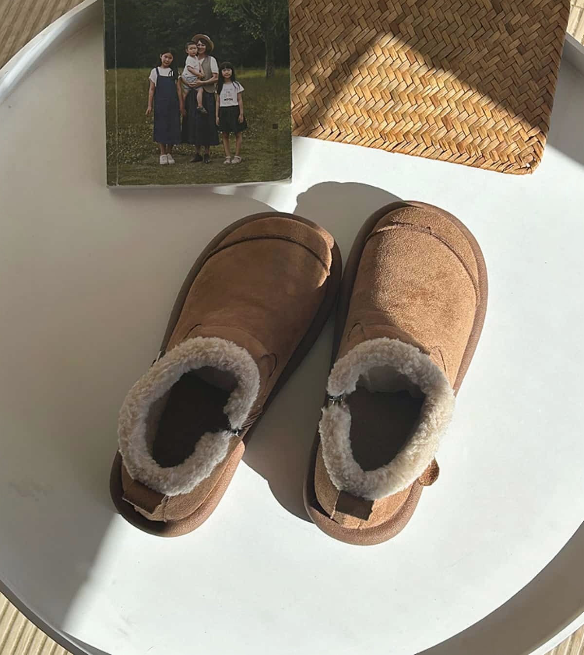 Imitation lamb wool round head flat-bottomed short boots winter velvet soft-soled belt buckle snow boots