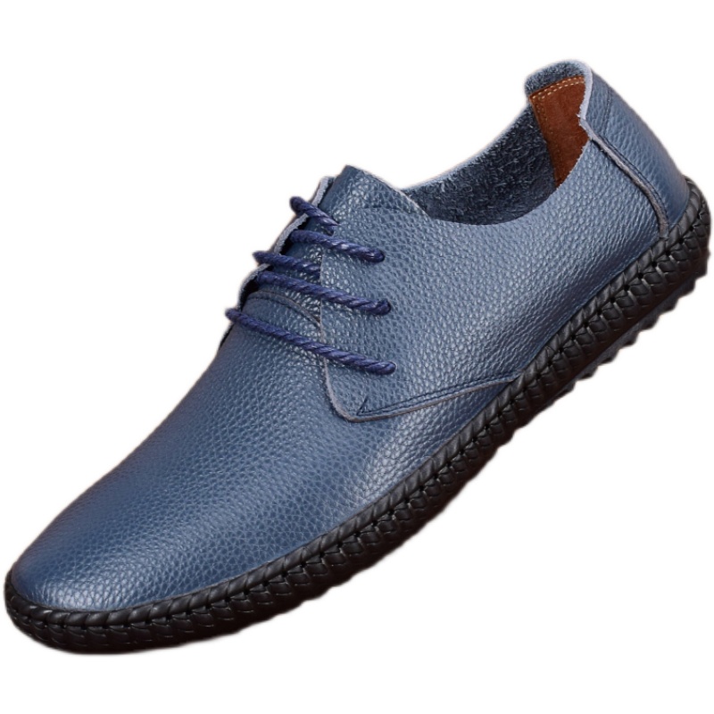 Single-layer cowhide casual leather shoes men's genuine leather driving shoes soft leather soft-soled single shoes lace-up breathable men's shoes