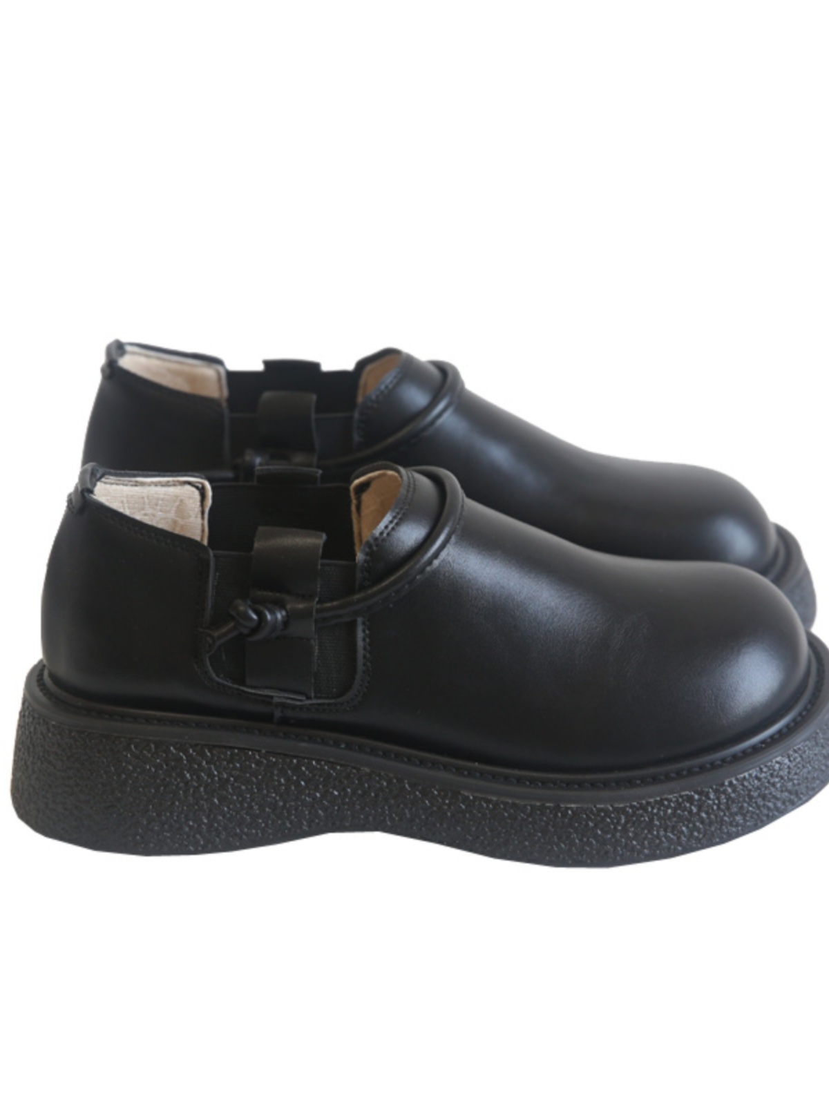 Round head thick-soled big head shoes, stretch your feet in early autumn, elastic mouth, versatile black small leather shoes