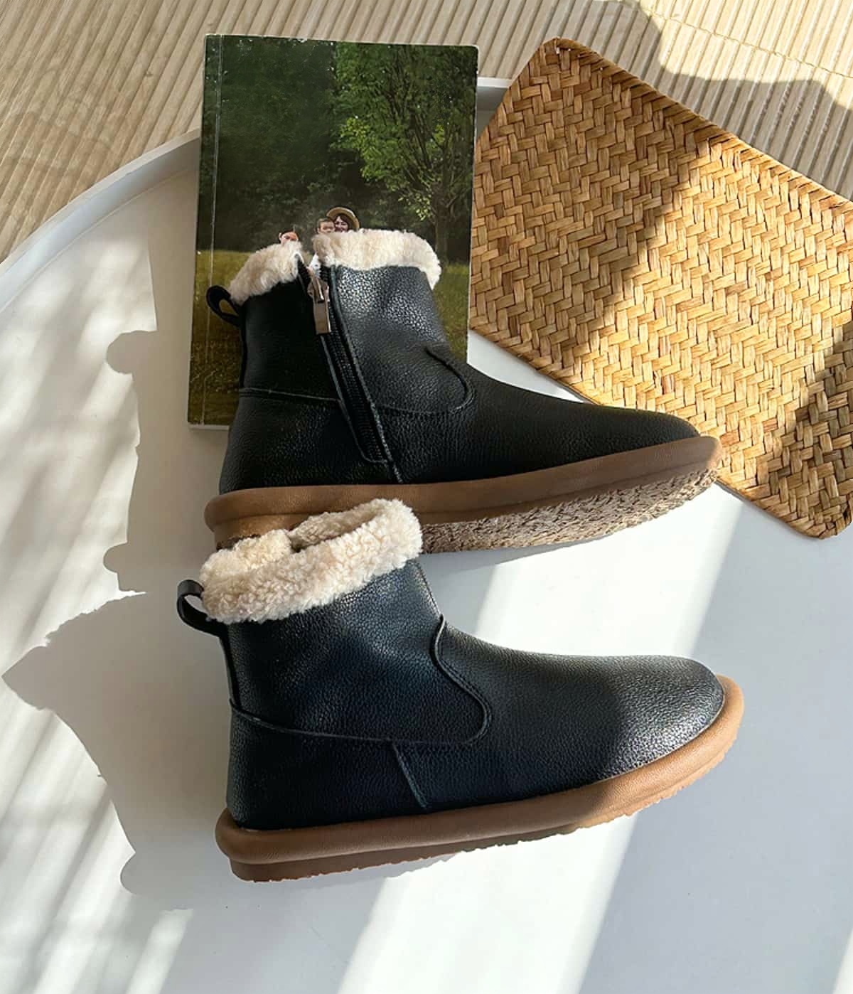 Round Head Flat Bottom Short Boots Winter Imitation Lamb Fleece Fashion Side Zipper Snow Boots