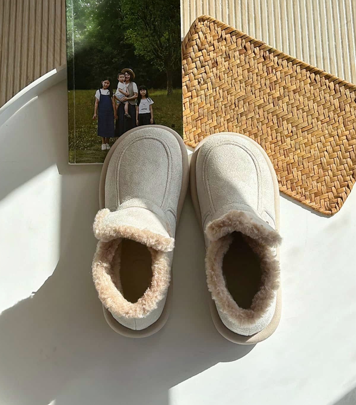 Suede round head flat bottom short boots winter warm velvet soft bottom snow boots