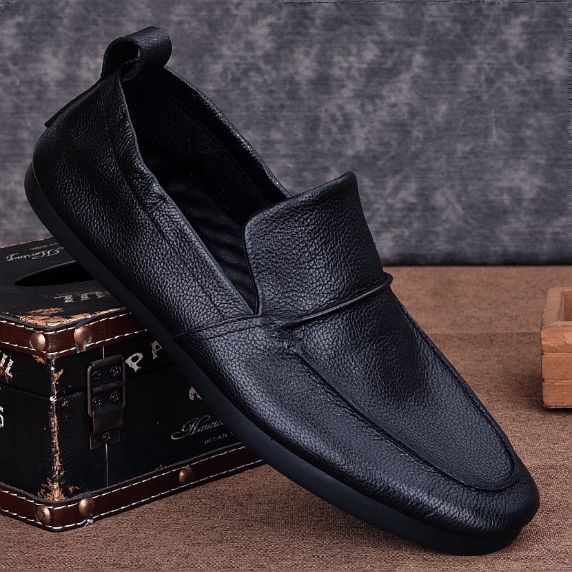 Lazy shoes men's genuine leather single shoes soft cowhide men's casual single-layer leather shoes breathable soft-soled driving shoes