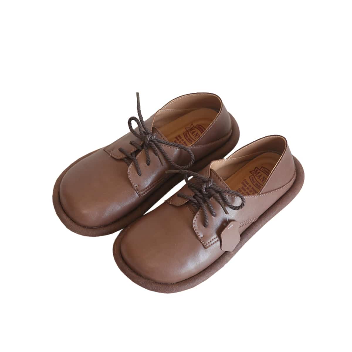 Leather round head lace-up flats, new comfortable small leather shoes, single shoes