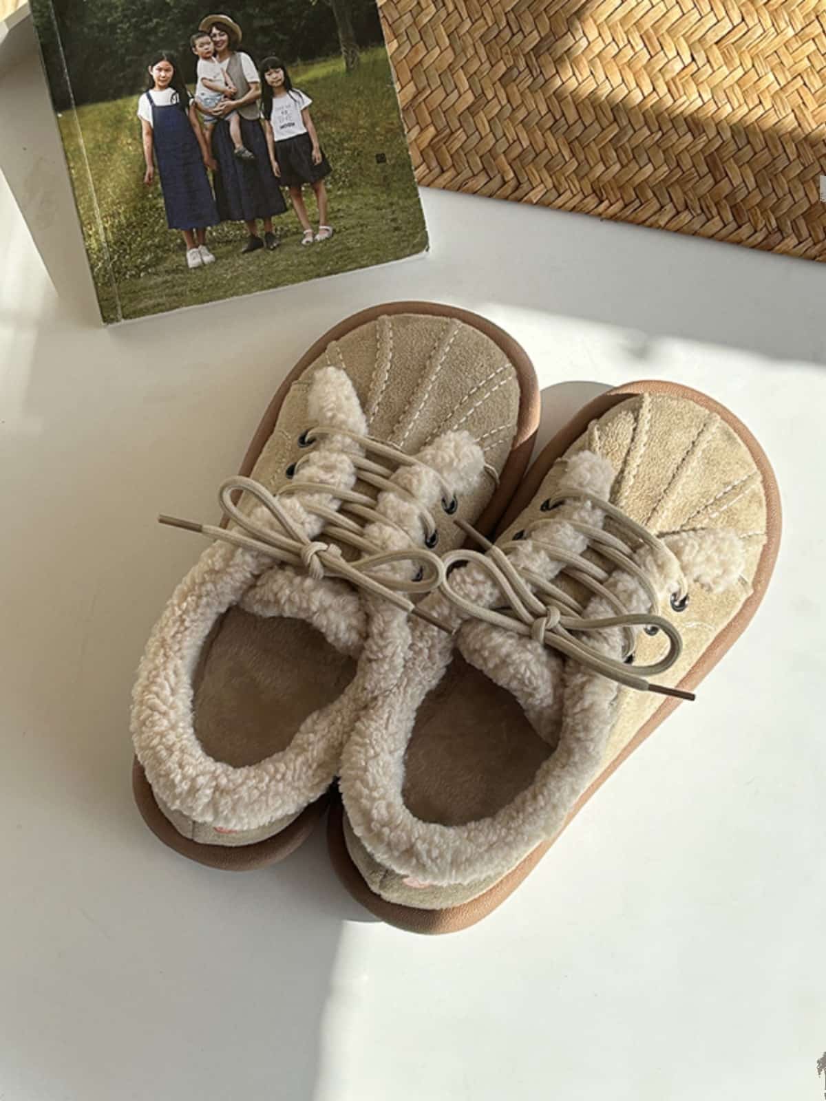 Imitation lamb wool round head lace-up flats winter soft and cute snow boots women